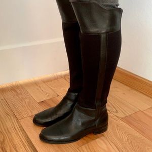Ellen Tracy black leather foot with neoprene upper knee boots
